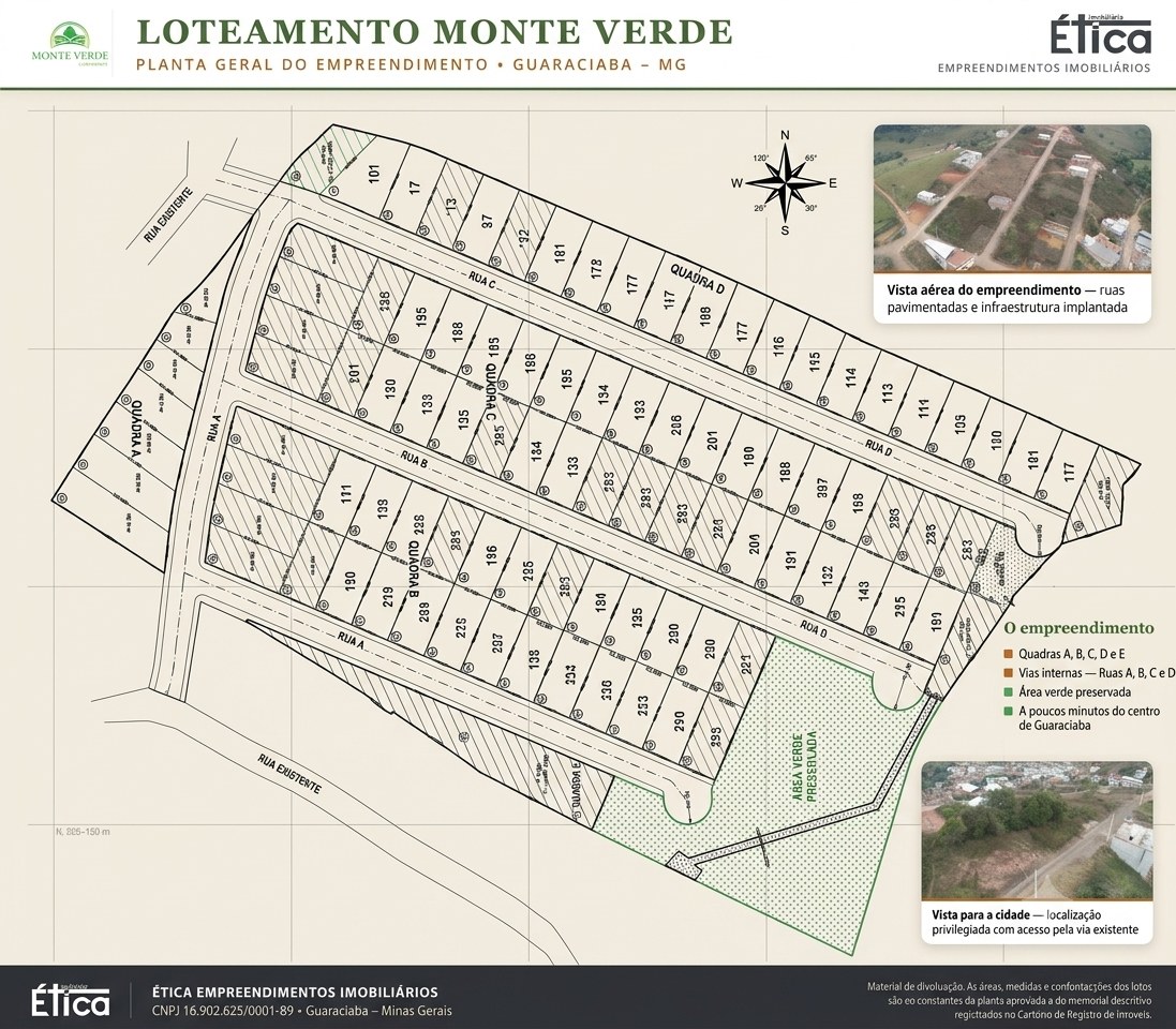 Planta geral do Loteamento Residencial Monte Verde — Quadras A a E, Guaraciaba/MG
